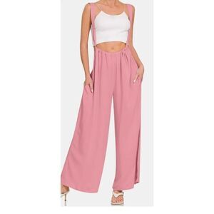 Zenana Women's Pink Sleeveless Tie Back Jumpsuit Size M Casual